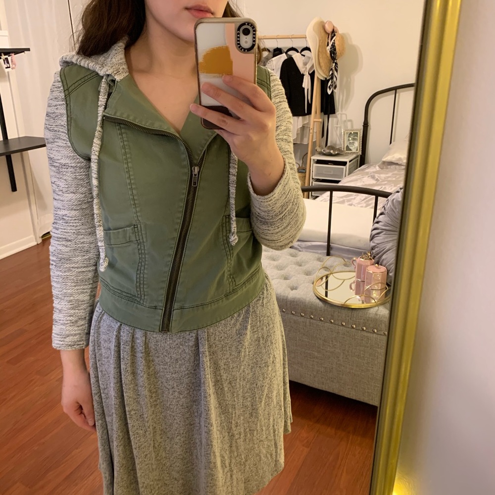 Grey And Green Moto Jacket